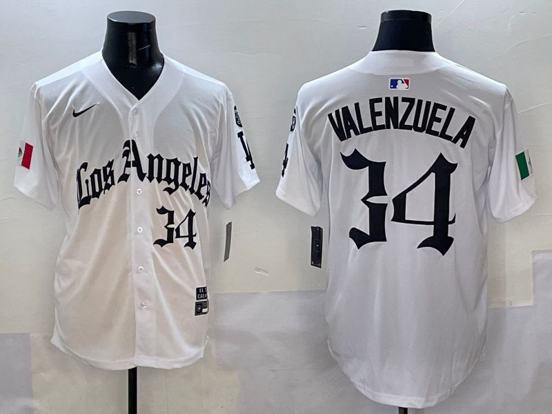 Men Los Angeles Dodgers #34 Valenzuela White Five generations Joint Name 2025 Nike MLB Jersey style 10->los angeles dodgers->MLB Jersey